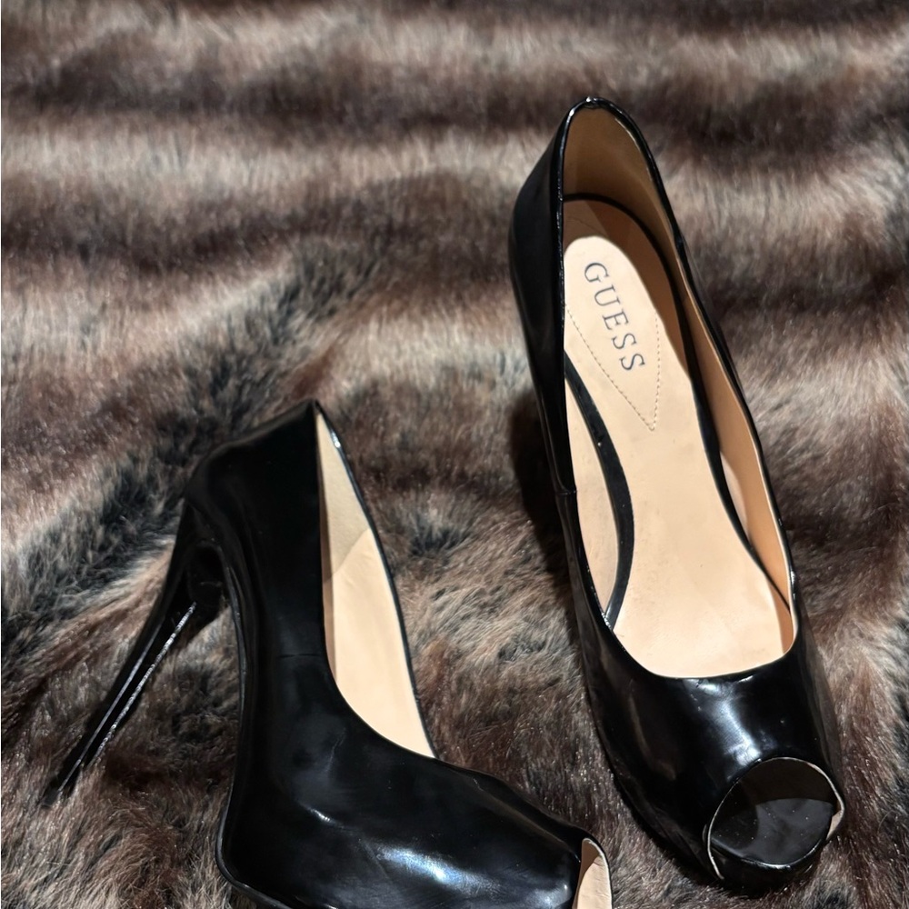 Vintage GUESS Black Patent Peep-Toe High Heels
